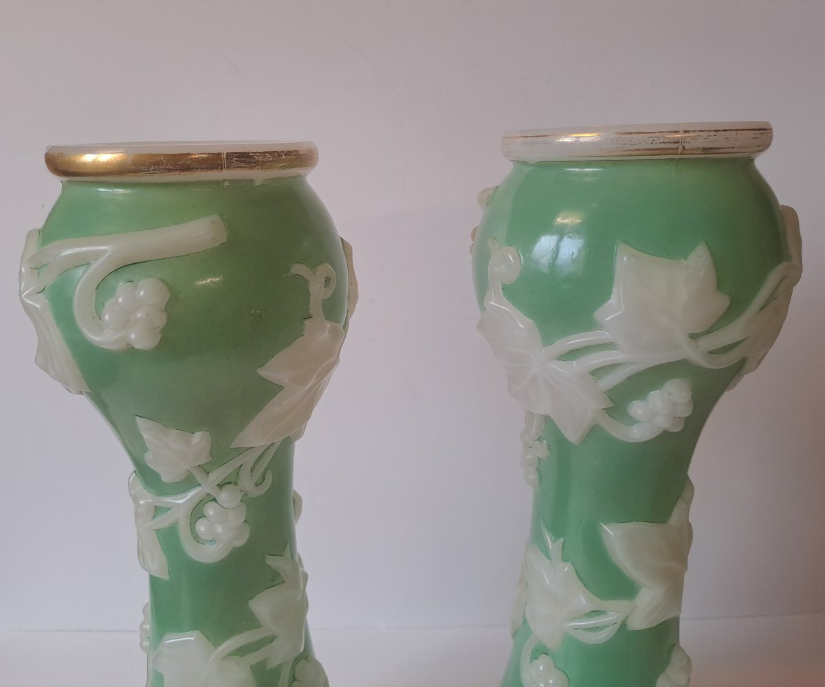 Pair Of Baccarat Molded Opaline Vases -photo-7