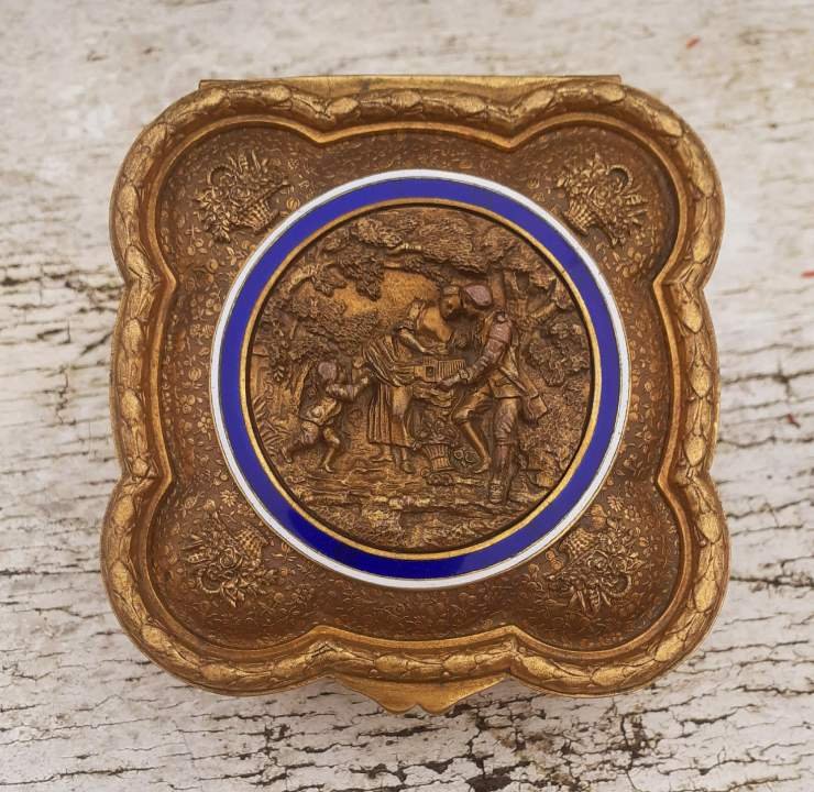 Boîte à bijoux en pomponne et émail de style Louis XVI -photo-3