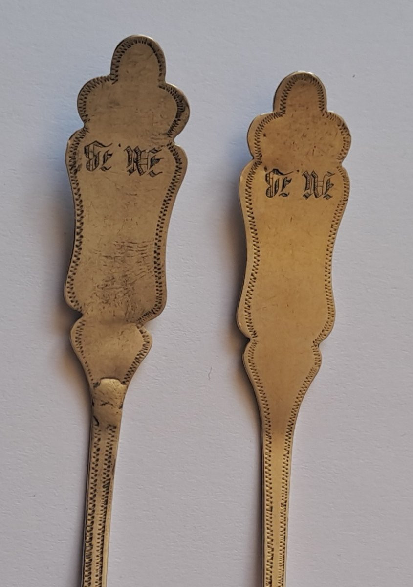 6 petites cuillères chiffrées en argent massif -photo-5