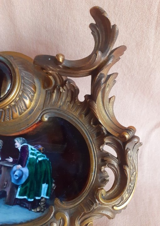 Rocaille-style Inkwell In Bronze And Enamel Painted On Copper-photo-2