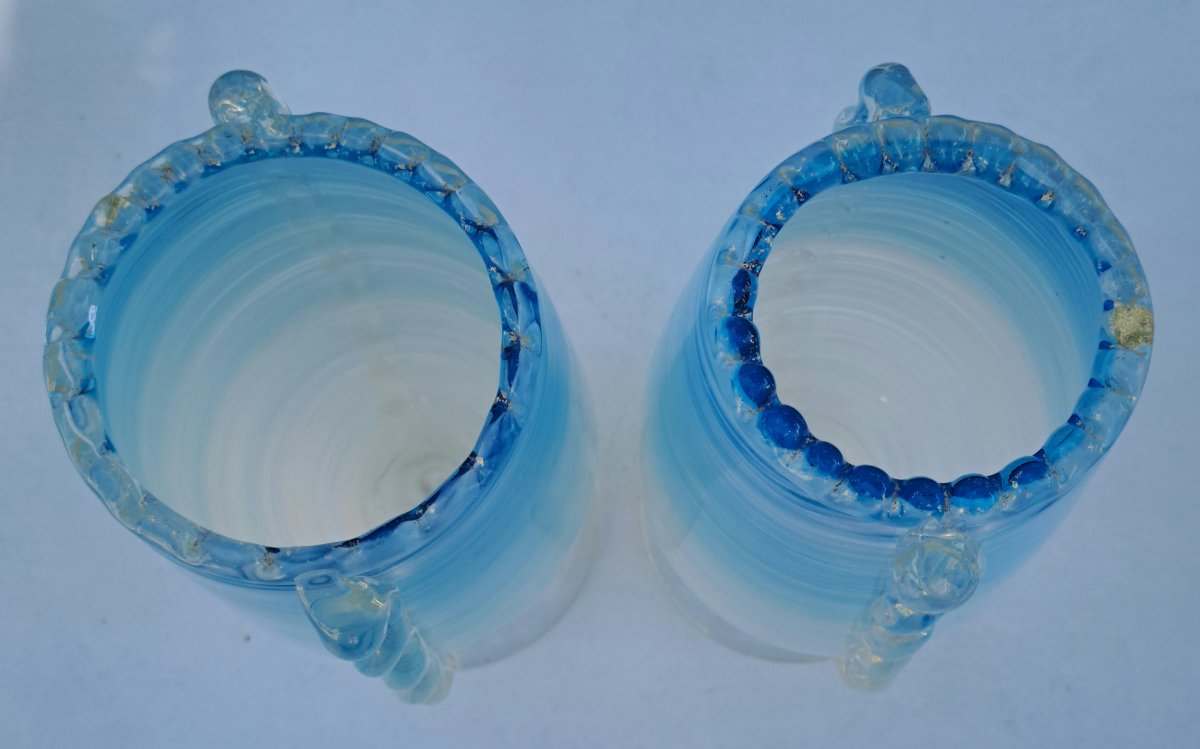 Paire de vases filigranés en verre soufflé Murano -photo-3