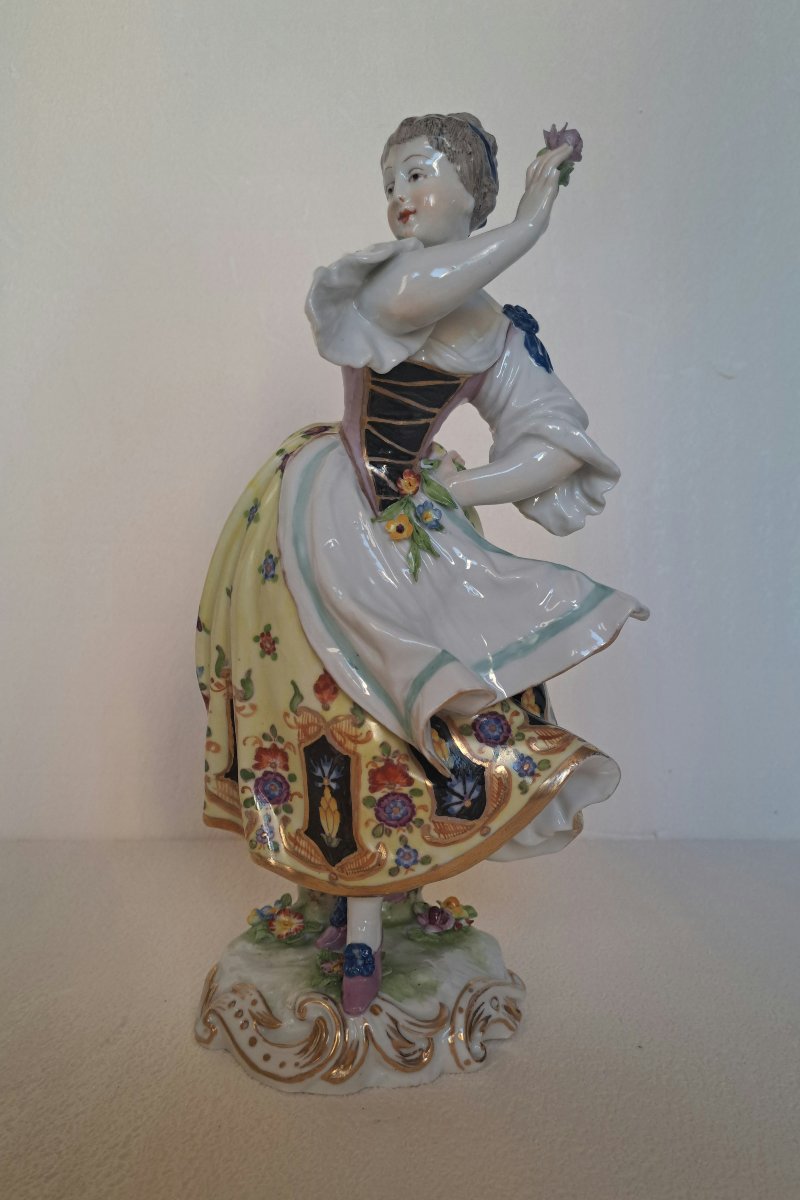 "young Shepherdess Dancing" Porcelain Figurine By Samson 