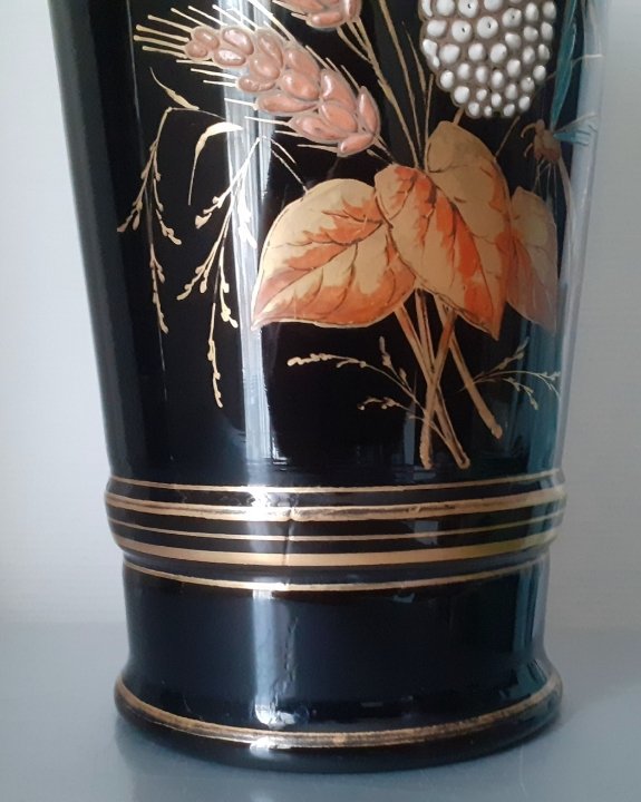 Pair Of Black Opaline Vases With A Pastoral Design -photo-3
