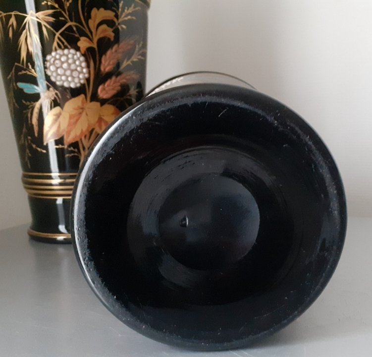 Pair Of Black Opaline Vases With A Pastoral Design -photo-6