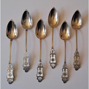 6 Small Numbered Solid Silver Spoons 