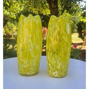 Paire de vases en verre soufflé Clichy Legras