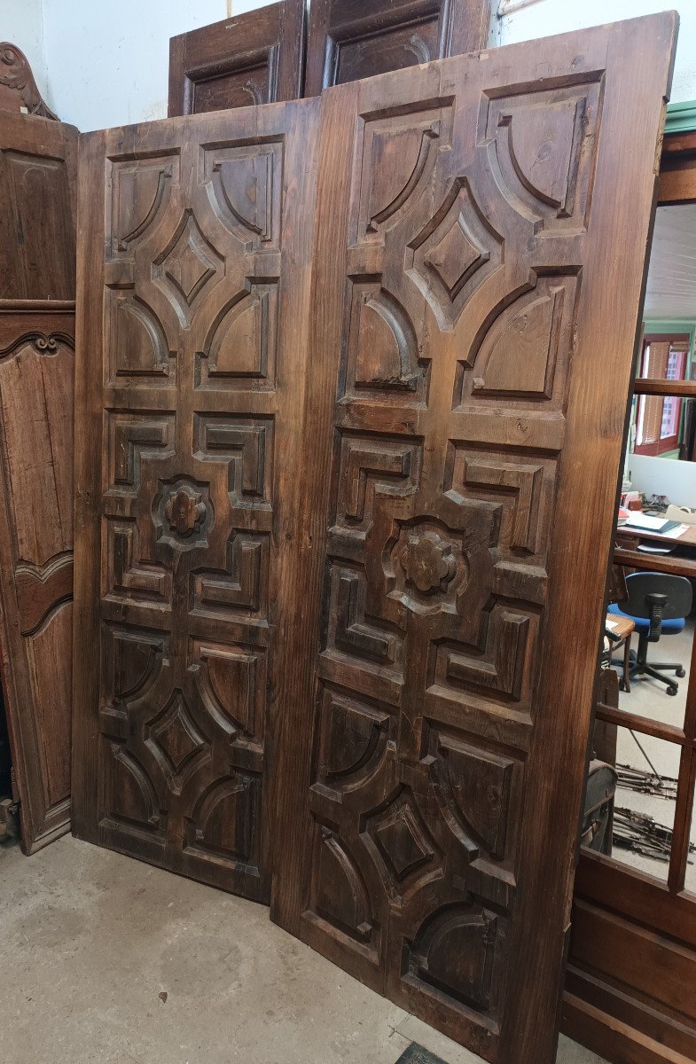 Rare  Porte Sculptée en Mélèze XVIIIe  têtes de lit-photo-2