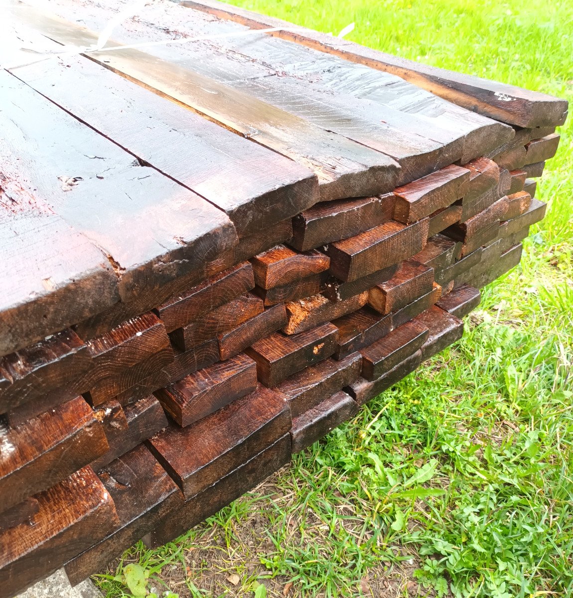 Important Lot Planches De Chênes, Cuve à Vin 18e, chevrons/sections/lames/lambourdes ideal plateau de table   Chêne XVIIIe-photo-3