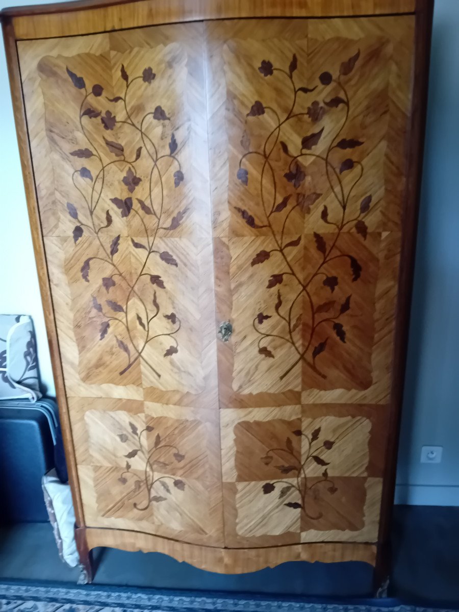 Petite Armoire Louis XV Marqueterie Fleurie XIX eme