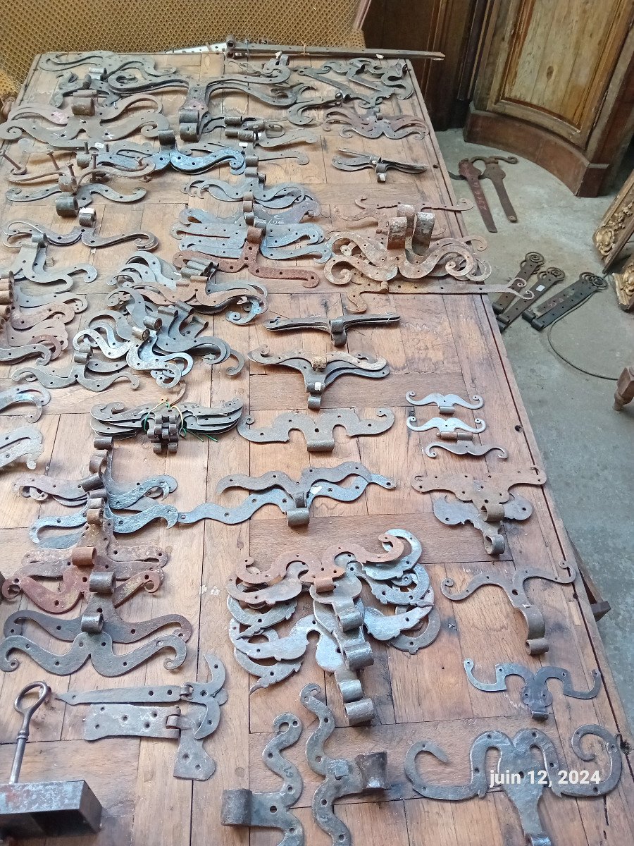  Grandes  Pentures Haute Epoque Fleur De Lys  Fer Forgé 16 Eme-photo-4