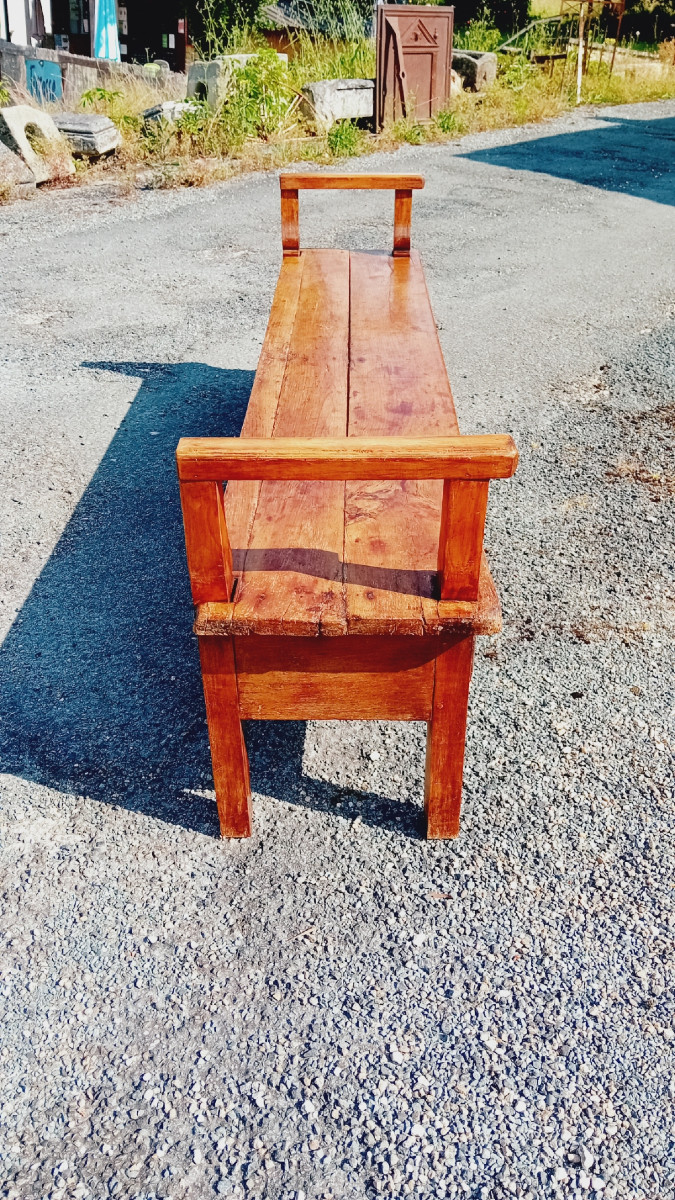 large banc   en merisier , banquette  de cantou a 2 tiroirs  19 eme-photo-1