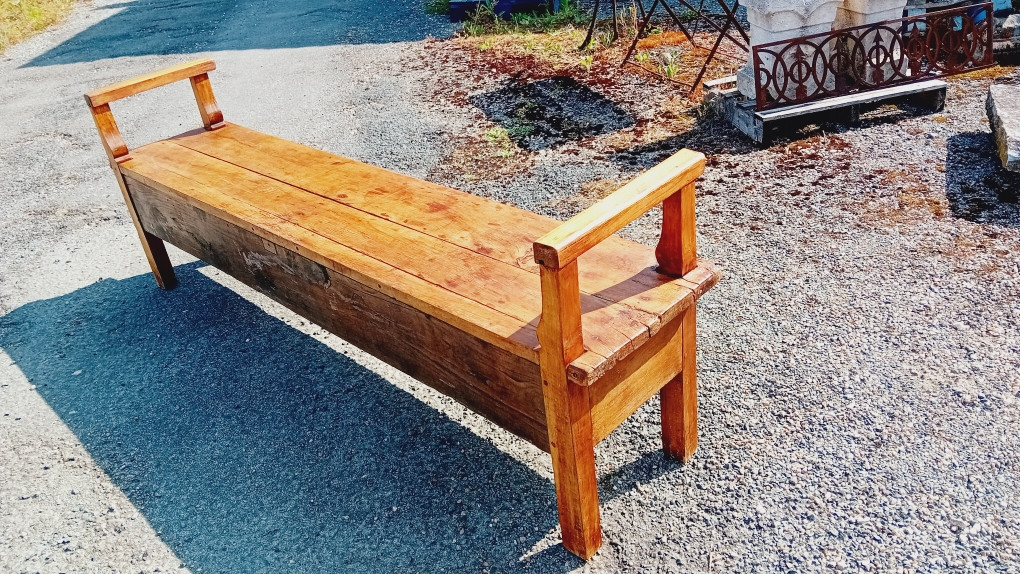 large banc   en merisier , banquette  de cantou a 2 tiroirs  19 eme-photo-2