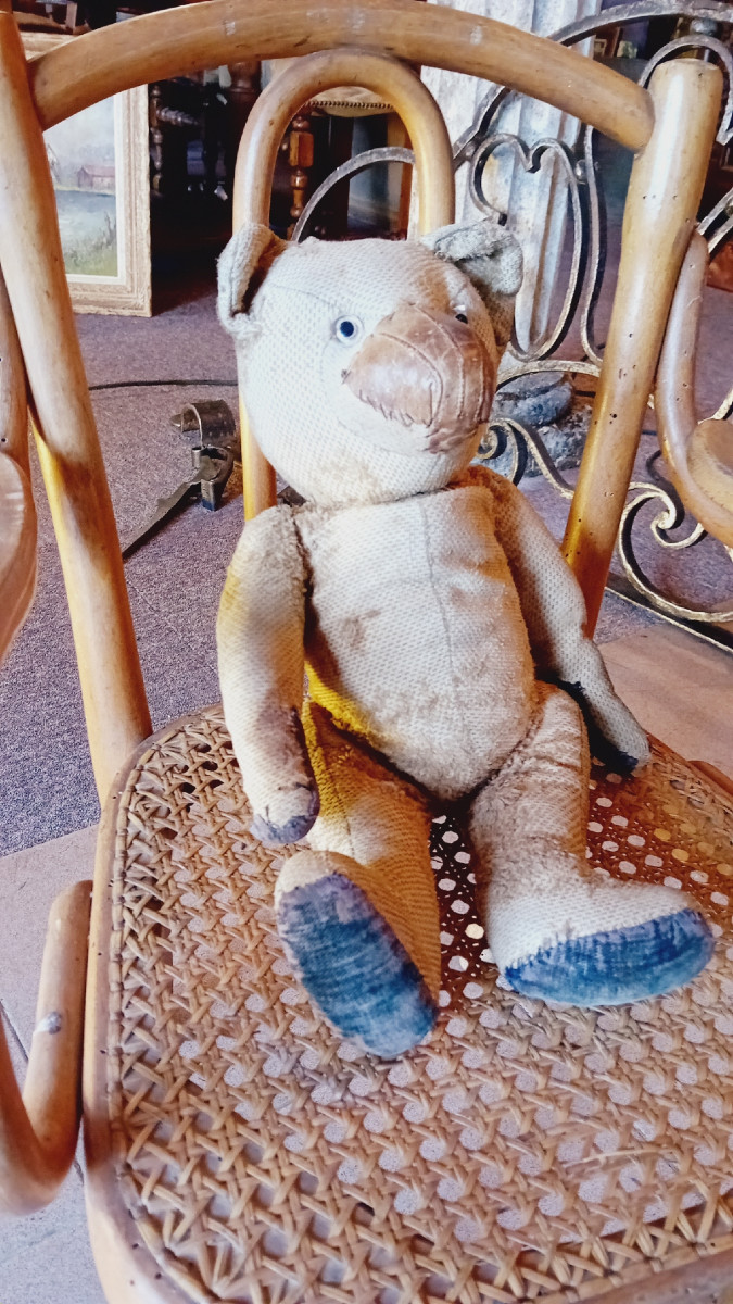 teddy bear, 1900, nounours enpeluche ,tissu , cuir , verre-photo-2
