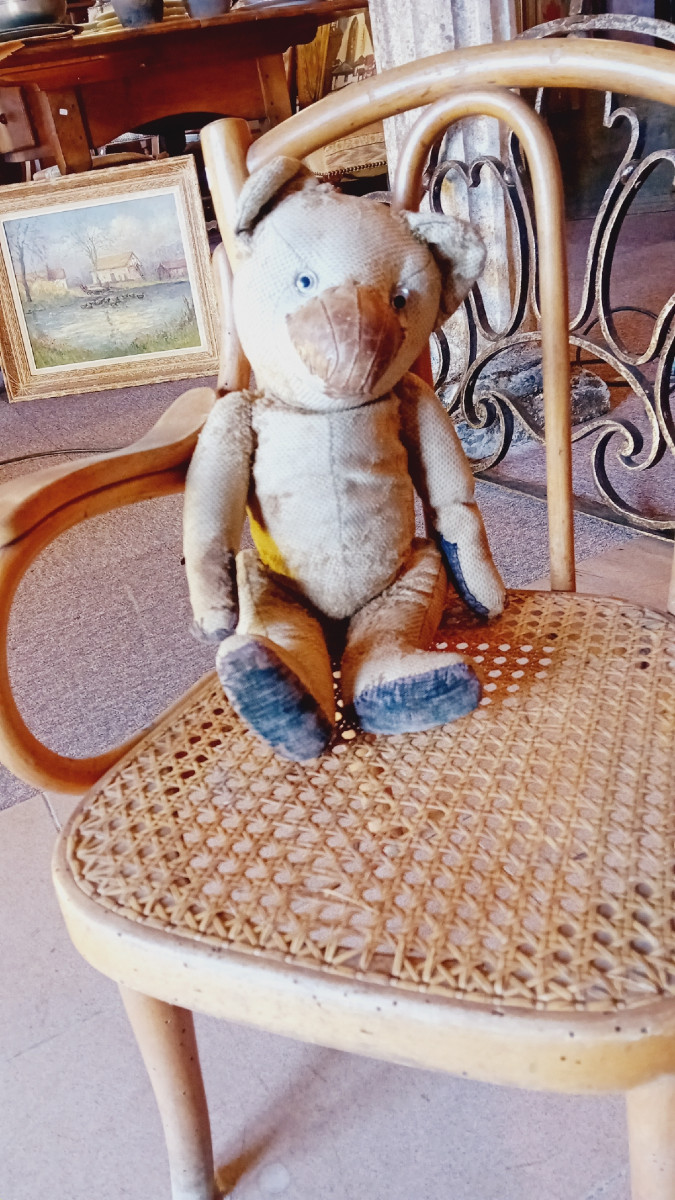 teddy bear, 1900, nounours enpeluche ,tissu , cuir , verre-photo-4