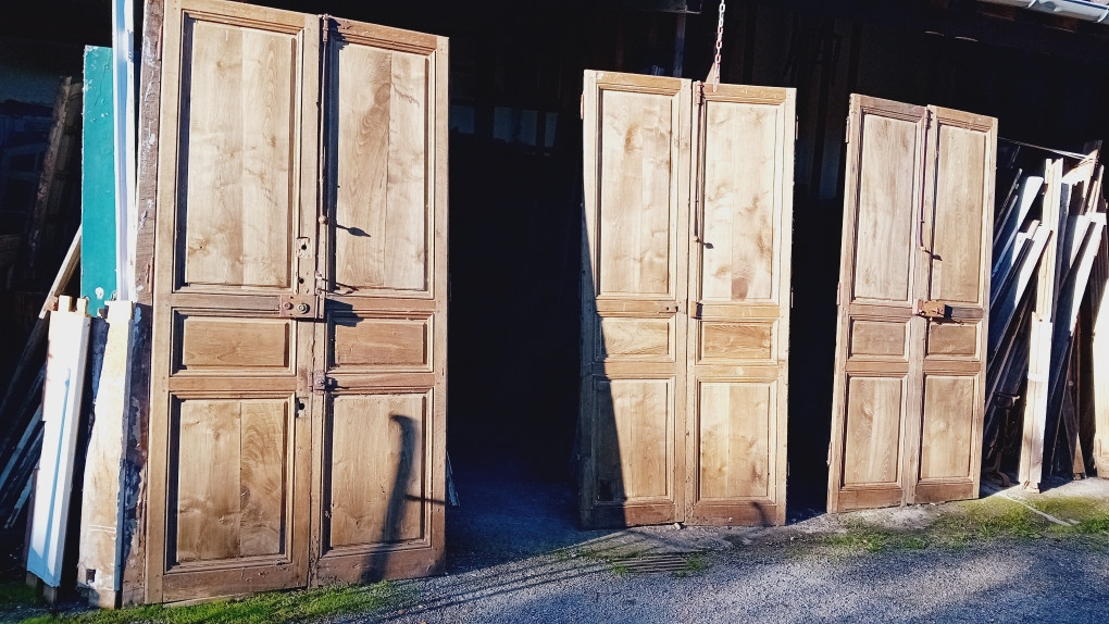 Set Of 3 Pairs Of Double-sided Oak Doors From The 18th Century-photo-2