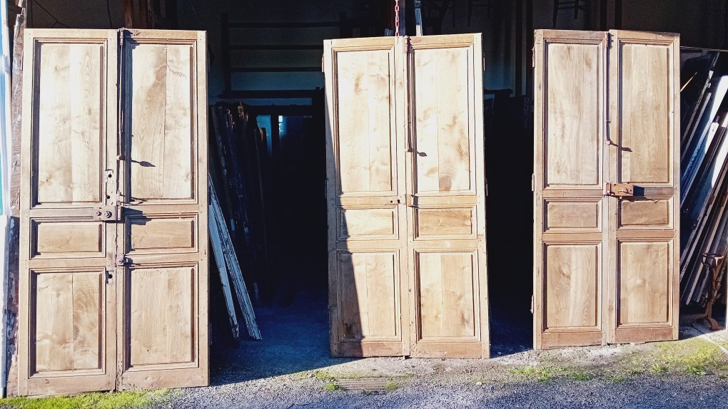 Set Of 3 Pairs Of Double-sided Oak Doors From The 18th Century