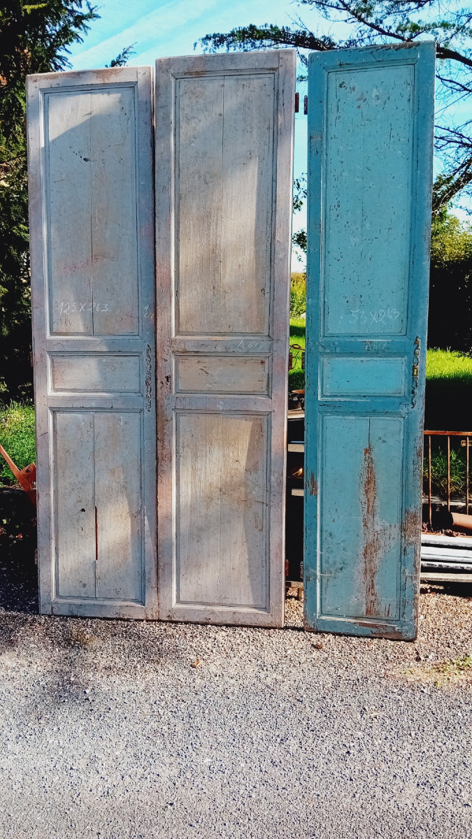 3 Large 19th Century Cupboard Doors In Their Original Condition, Oak And Fir Woodwork