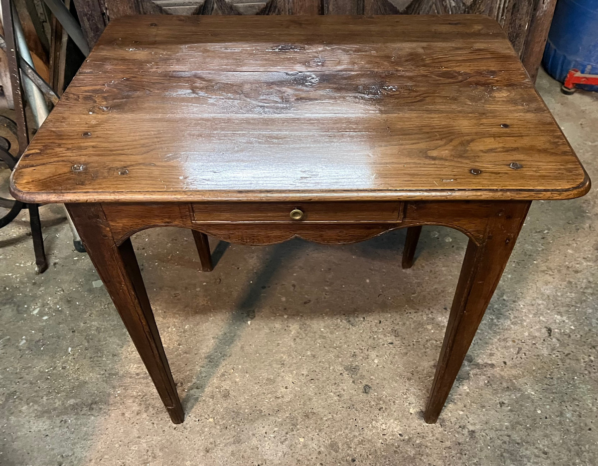 petite table en chêne  transition, table a en cas 4 faces, avec tiroir-photo-3
