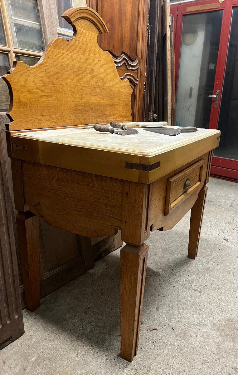 petit billot de boucher  ou de charcutier en chêne et hetre d'epoque 1930-photo-2
