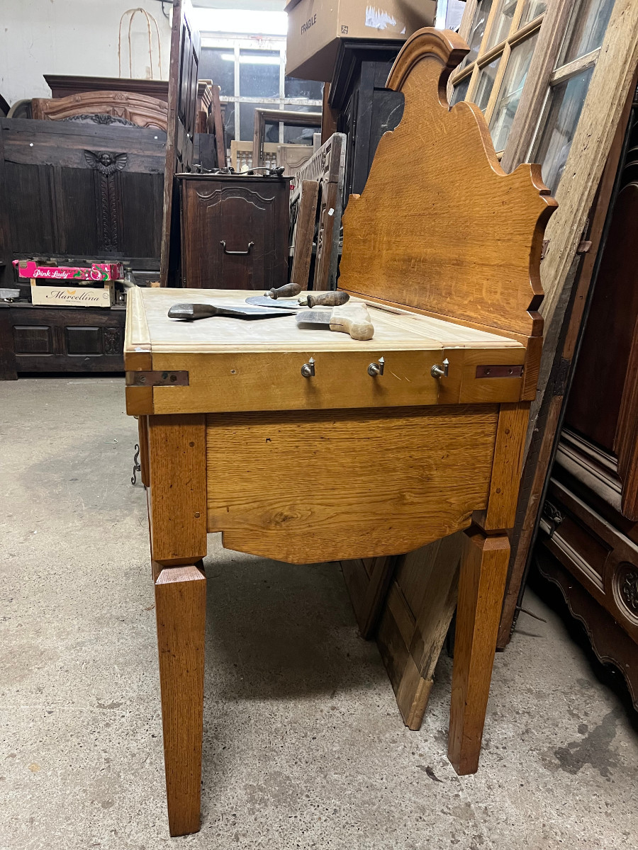 petit billot de boucher  ou de charcutier en chêne et hetre d'epoque 1930-photo-3