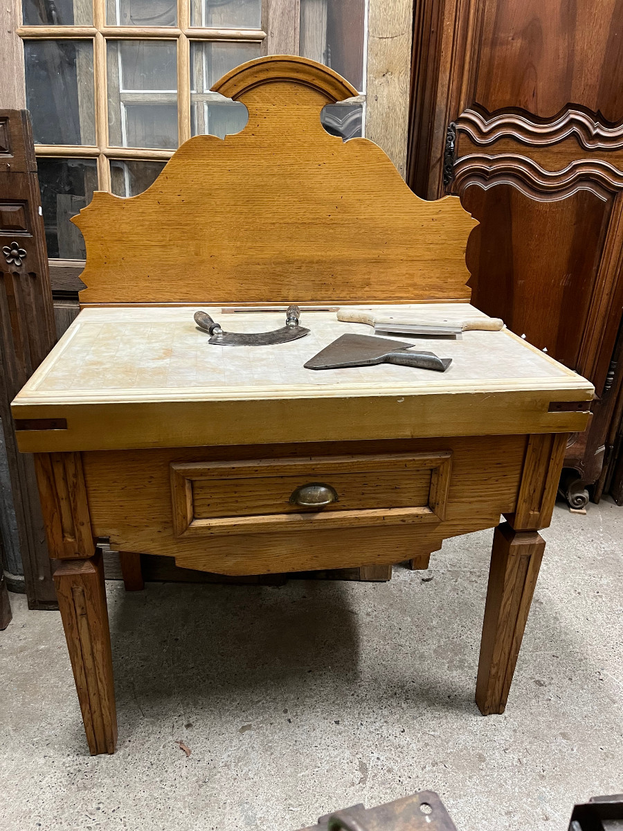 petit billot de boucher  ou de charcutier en chêne et hetre d'epoque 1930