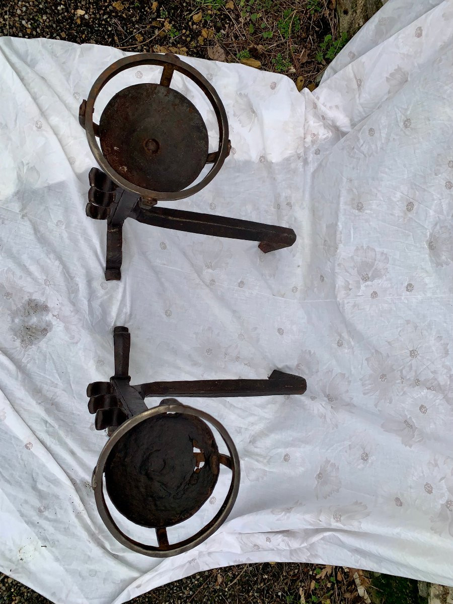 grands Chenets à brasero,  landiers 17e siècle   fer forgé-photo-1