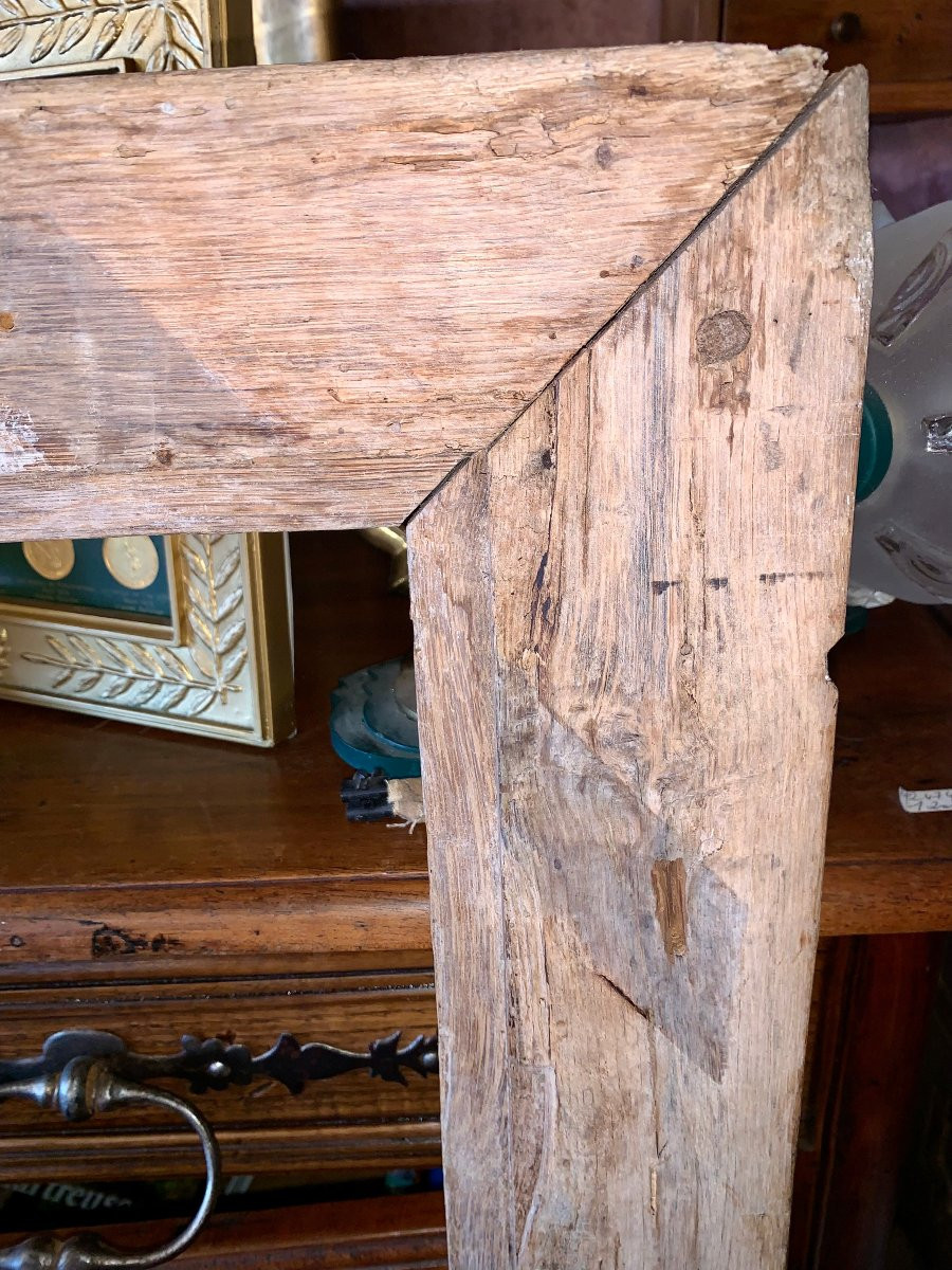 Grand cadre ancien en bois sculpté 17e siècle -photo-1