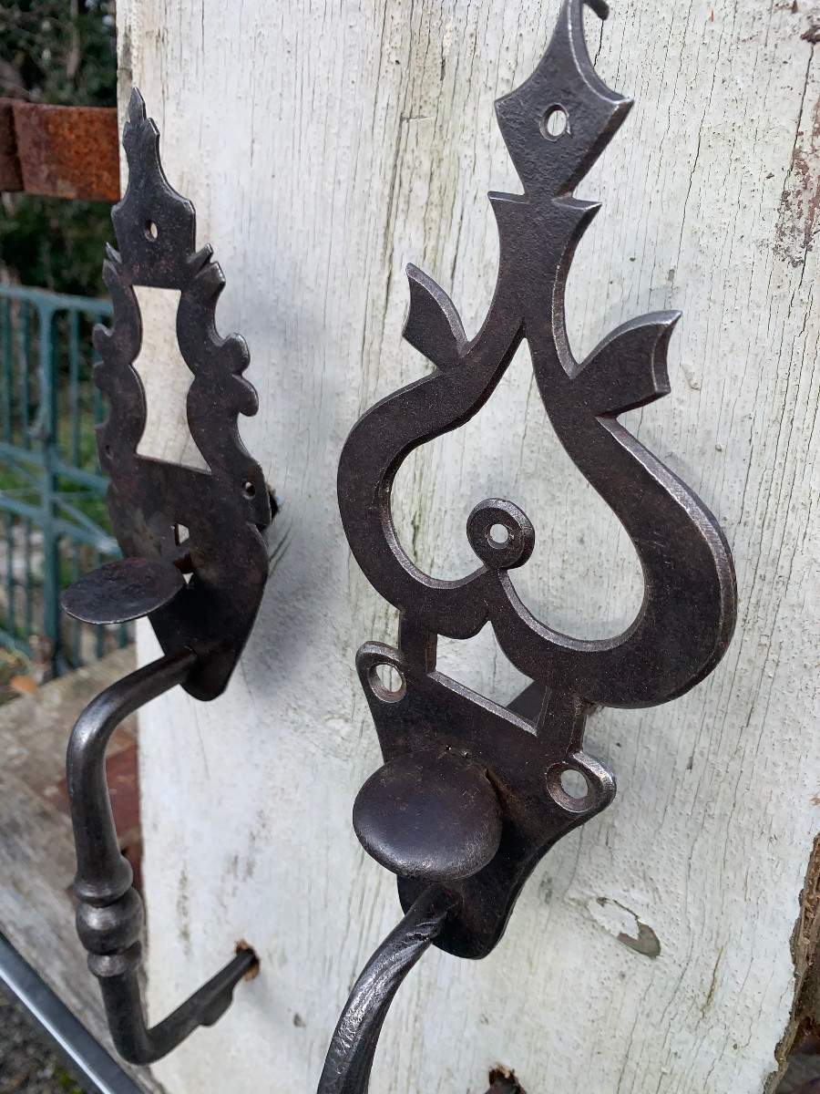 grand Loquets à poucier ancien, fer forgé   decoré du XVIIIe siècle-photo-2