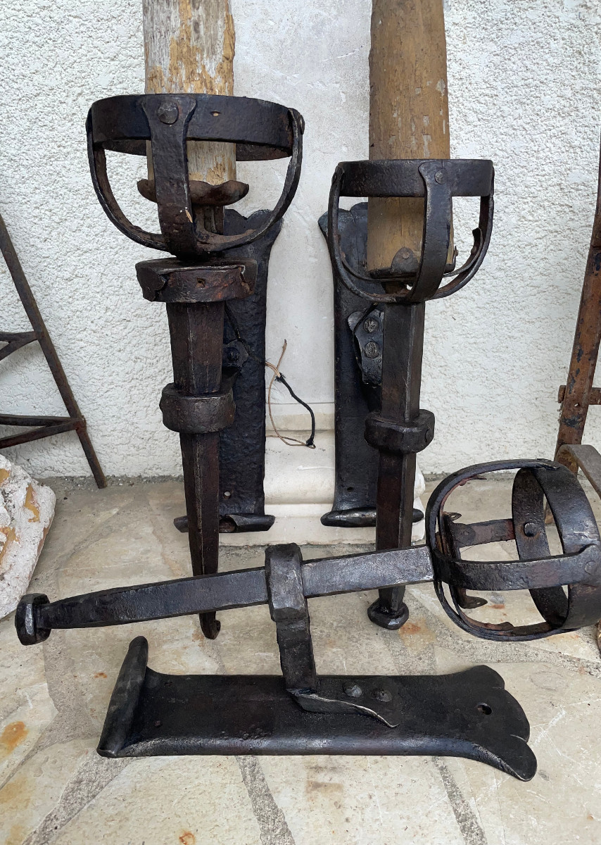 Rare trio de Flambeaux, appliques en fer forgé-photo-2