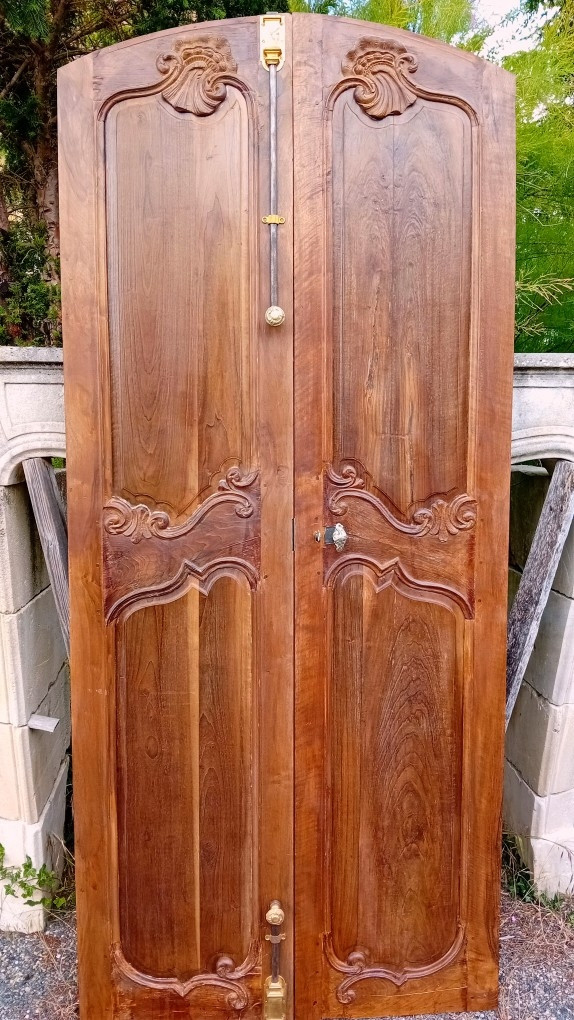 Delicate Pair Of Regency Walnut Doors, Double-sided Louis XV Woodwork-photo-2