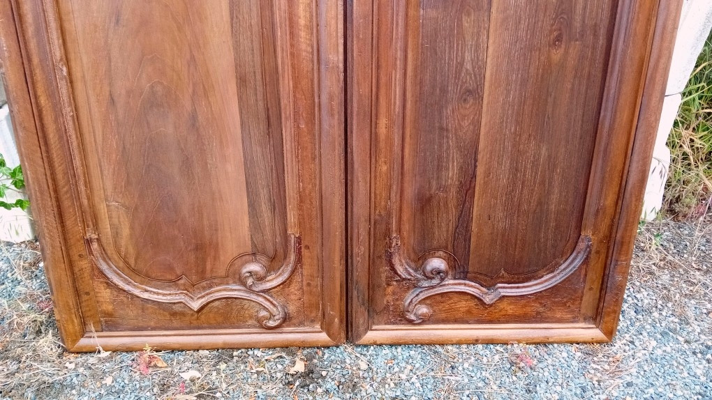 Delicate Pair Of Regency Walnut Doors, Double-sided Louis XV Woodwork-photo-2