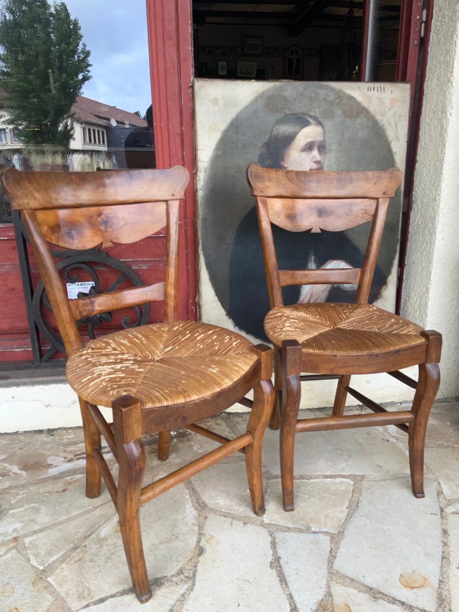 Paire de chaises directoire en merisier d’époque 18e Siècle  et chaises d'enfants-photo-4