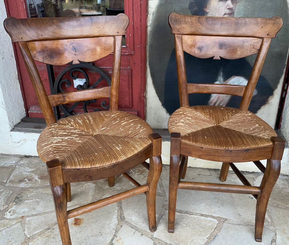 Paire de chaises directoire en merisier d’époque 18e Siècle  et chaises d'enfants