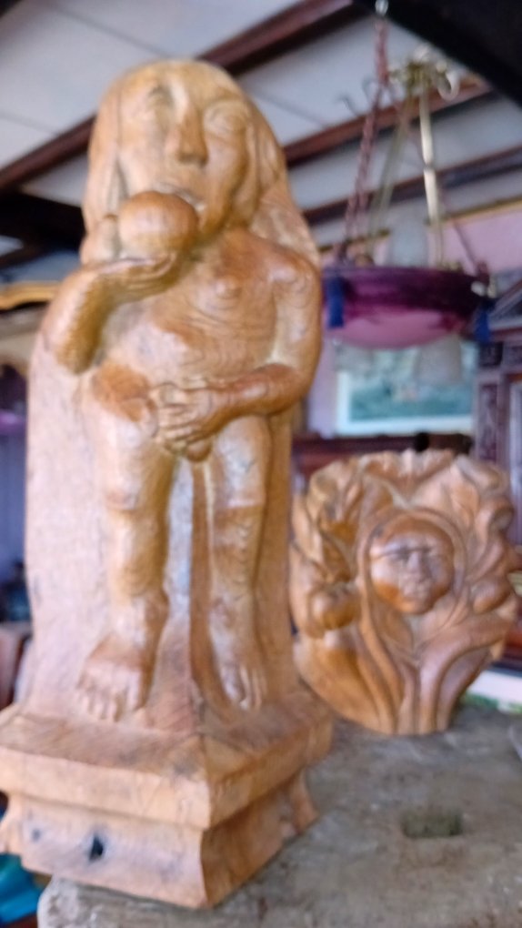 trilogie de modillons de charpente medievale, epoque XV eme, adam et eve et mascaron-photo-3