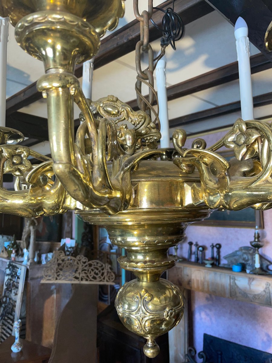 Large Dutch 8-arm Bronze Chandelier-photo-3