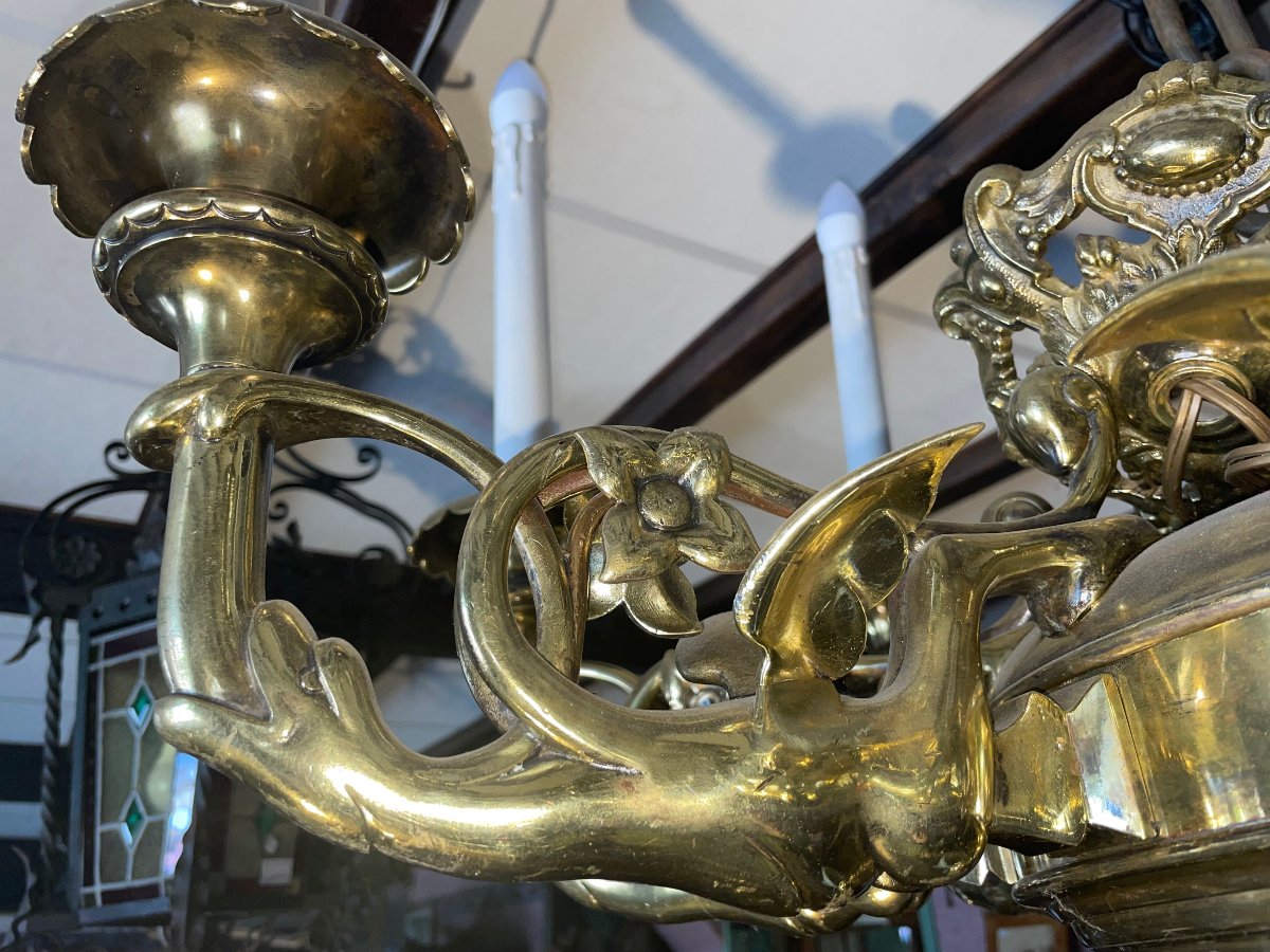 Large Dutch 8-arm Bronze Chandelier-photo-4