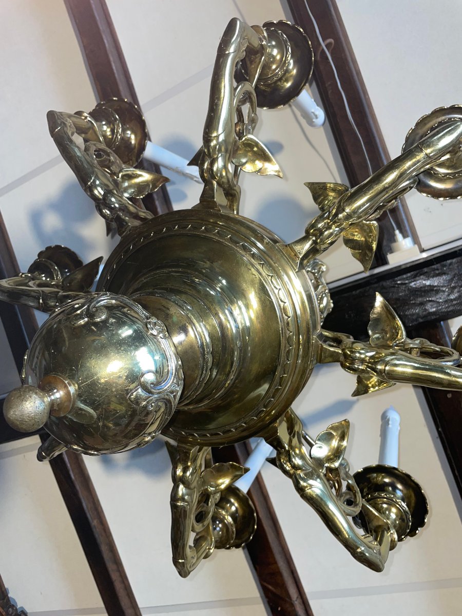 Large Dutch 8-arm Bronze Chandelier-photo-1
