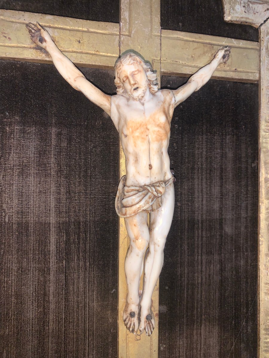 Crucifix  Christ  en  ivoire  sculpté   XVII e  siècle -photo-3
