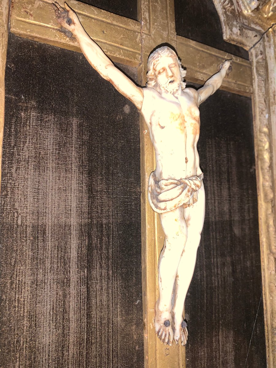 Crucifix  Christ  en  ivoire  sculpté   XVII e  siècle -photo-1