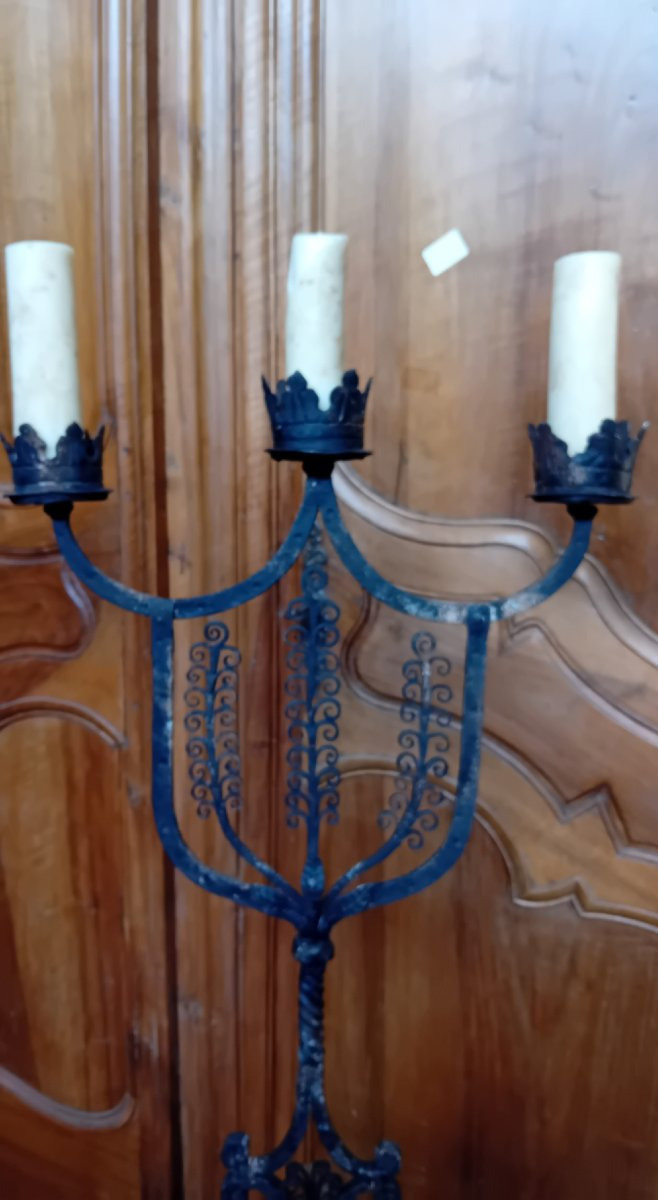 Large 17th-century Wrought-iron Candelabra-photo-2