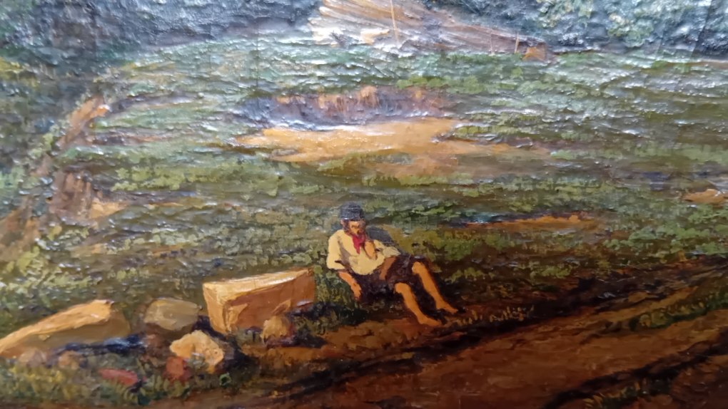 tableau huile sur toile pastorale ardennes 1835  signé pierre thuillier cadre doré a la feuille-photo-3