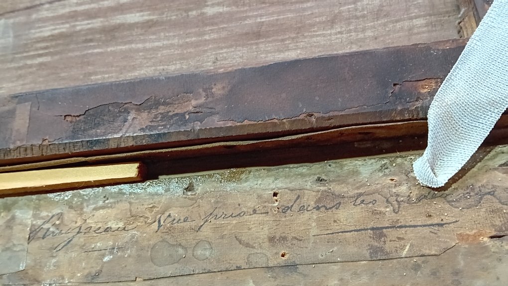 tableau huile sur toile pastorale ardennes 1835  signé pierre thuillier cadre doré a la feuille-photo-4