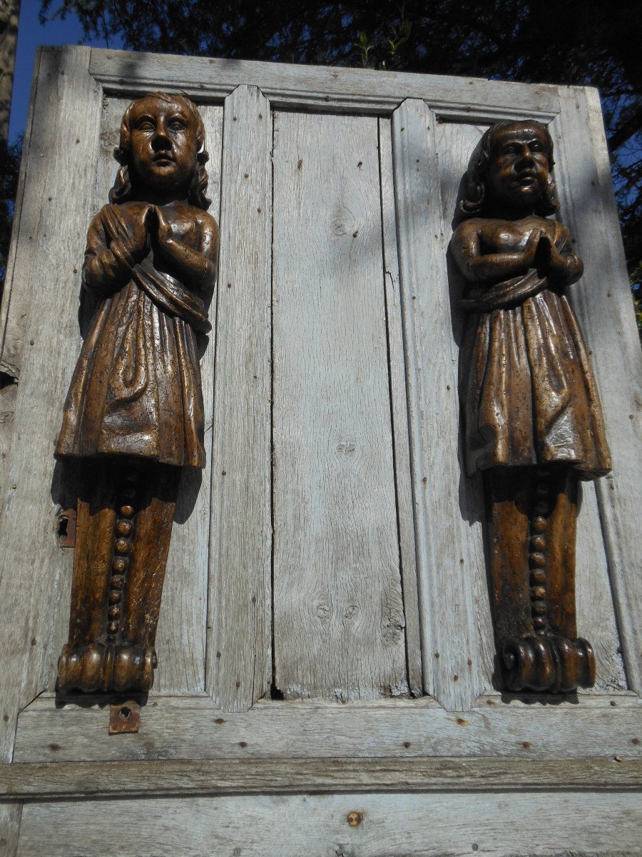 Pair Of Old Caryatids In Walnut-photo-6