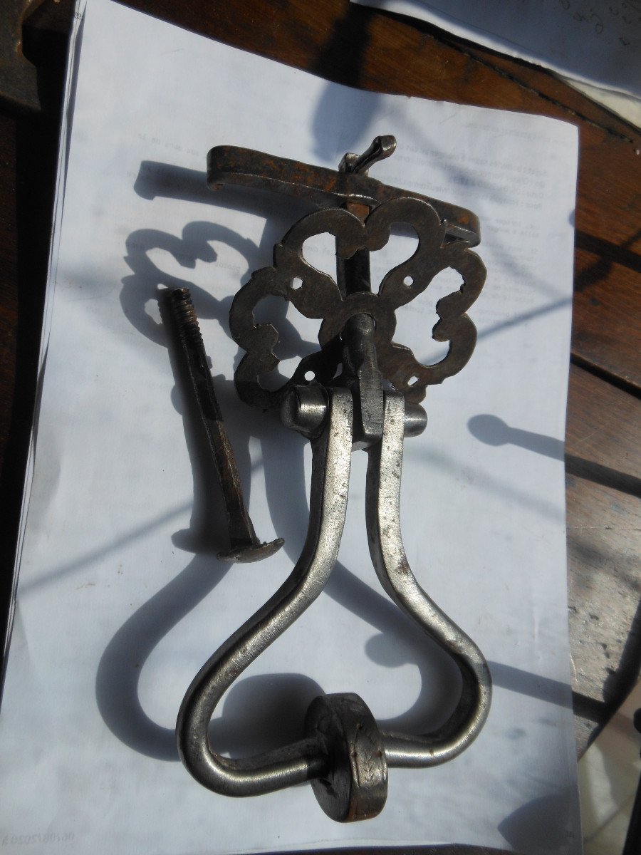 XVIIIth Wrought Iron Door Knocker, Toggle Handle; Building Antiques