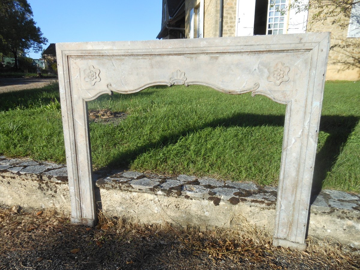 Original Patinated Walnut Fireplace Facade In Faux Marble Epoque 18 Eme