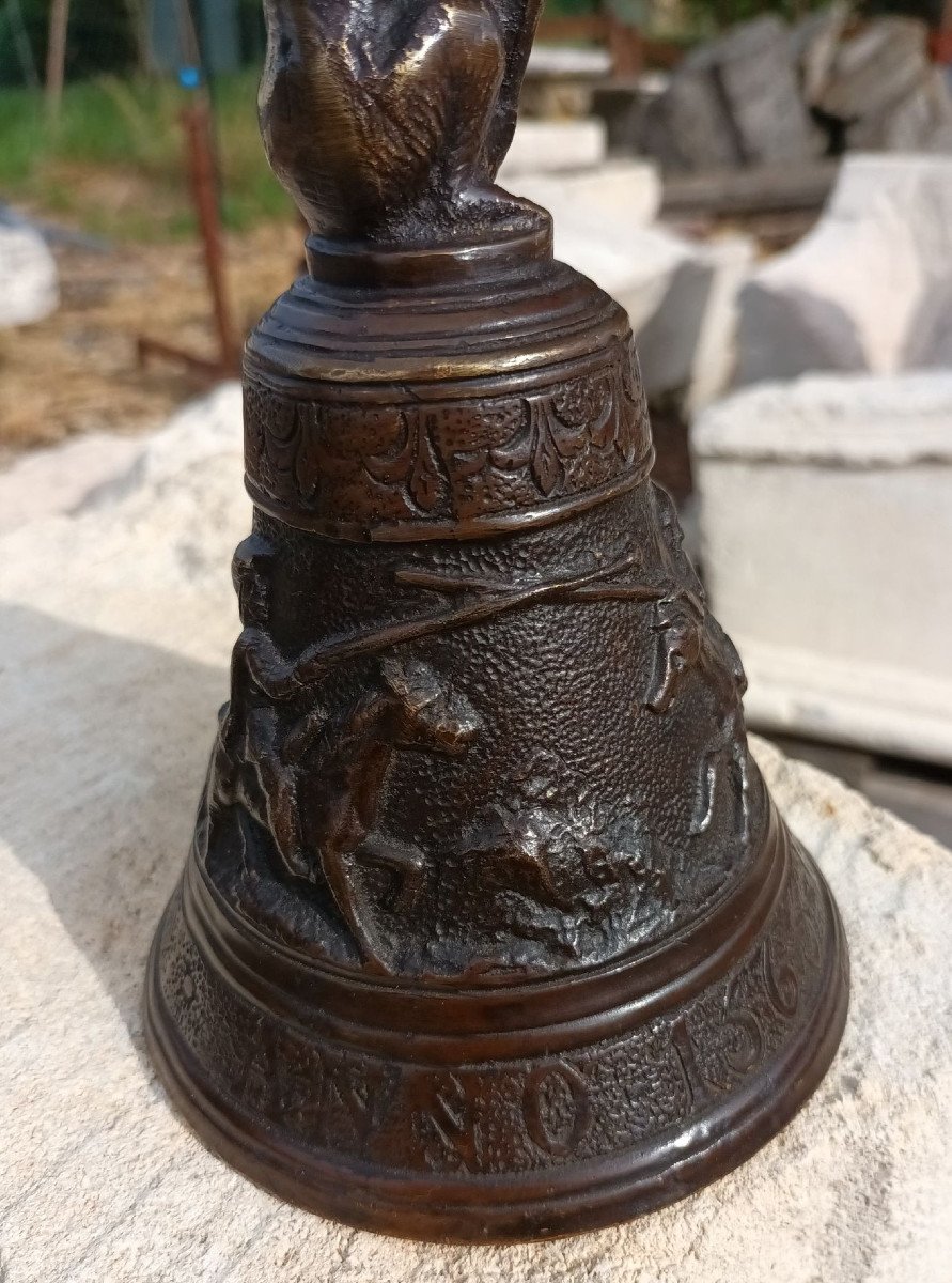 Bronze Bell Decor Jousting And Bear Dated 1565-photo-2