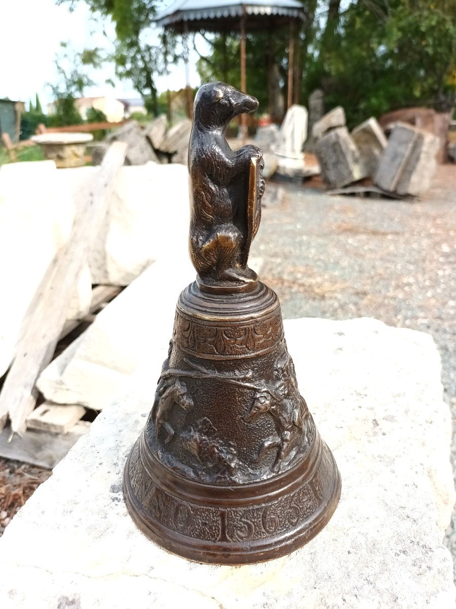 Bronze Bell Decor Jousting And Bear Dated 1565-photo-4