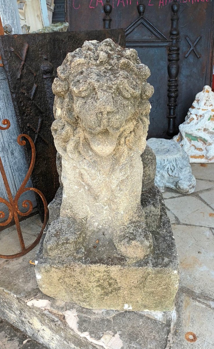Pair Of Lions In Gray Stone Nineteenth-photo-3