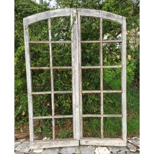 Pair Of 19th Century Windows In Patinated Resin, Old Windows, Woodwork