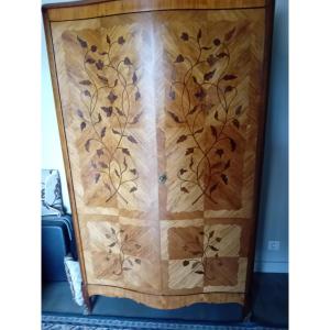 Petite Armoire Louis XV Marqueterie Fleurie XIX eme